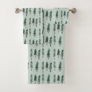 Pine Trees Forest Watercolor Pattern Bath Towel Set