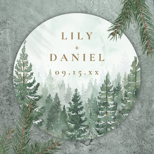 Pine Trees Forest Woodland Adventure Wedding Favou Classic Round Sticker