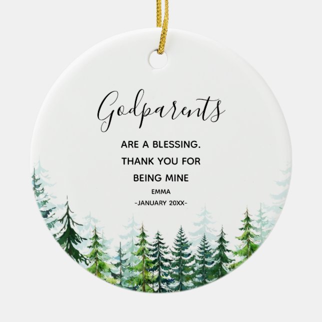 Pine Trees Godparents Christmas Ornament (Front)