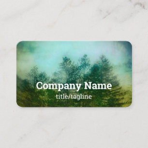 pine trees in fog  misty mountain nature art  business card
