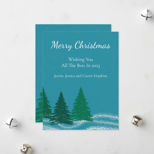 Pine Trees in the Snow Personalized Christmas Card (Front/Back In Situ)
