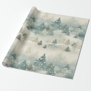 Pine Trees in the Snow Vintage Watercolor Wrapping Paper
