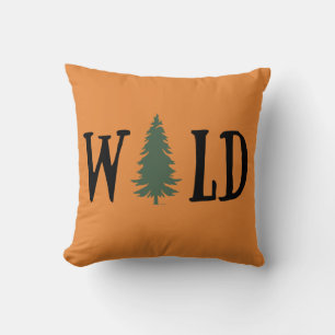 Pine trees in the wild forest throw pillow