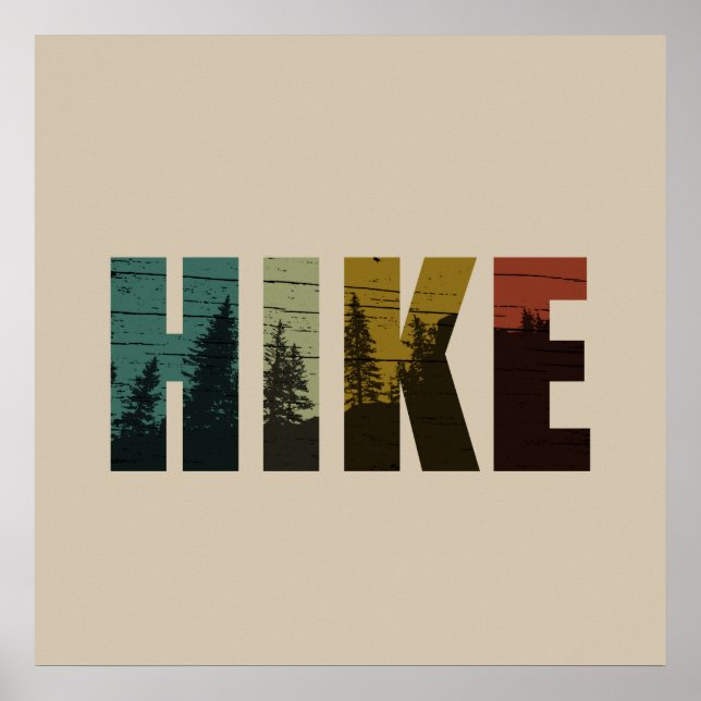 Pine trees into the woods hike vintage poster (Front)