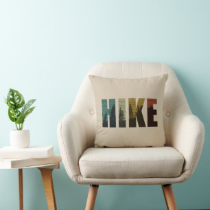 Pine trees into the woods hike vintage throw pillow