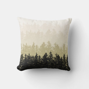 Pine Trees Layered Soft Fade Olive Throw Pillow