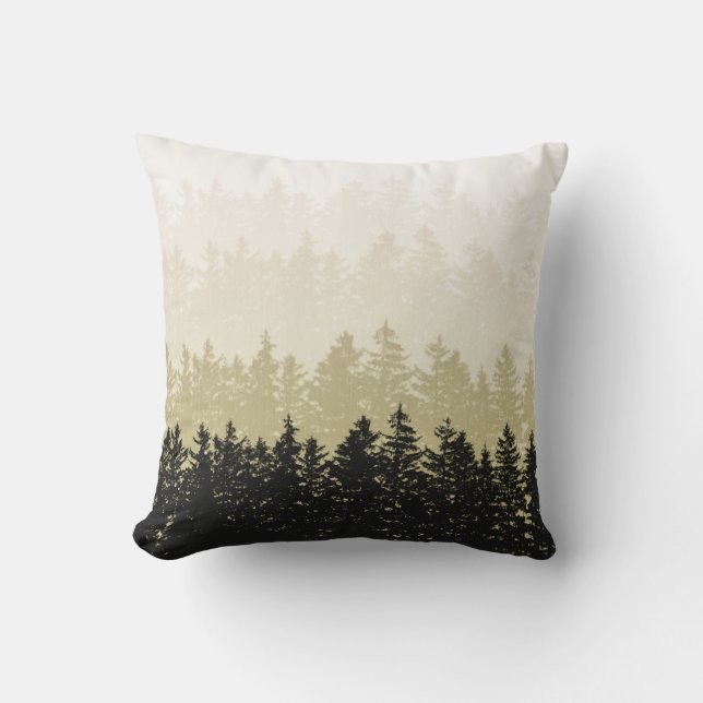 Pine Trees Layered Soft Fade Olive Throw Pillow (Front)