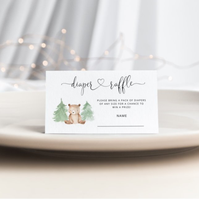Pine trees little bear diaper raffle ticket enclosure card (Creator Uploaded)