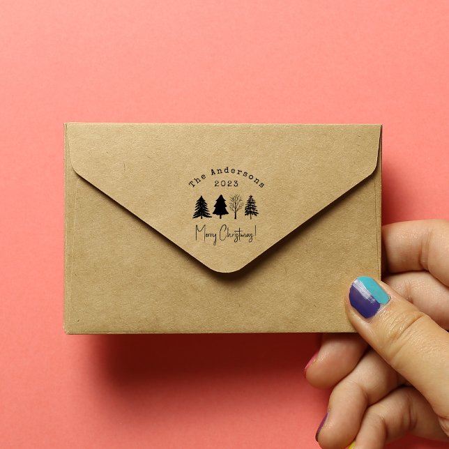 Pine Trees Merry Christmas Family Year Rubber Stamp (Creator Uploaded)