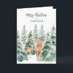 Pine Trees Merry Christmas From Canada Christmas Holiday Card<br><div class="desc">A beautiful watercolor winter woodland scene featuring deer and robins.  All text,  front and Inside,  is customizable. Change country to your own.</div>