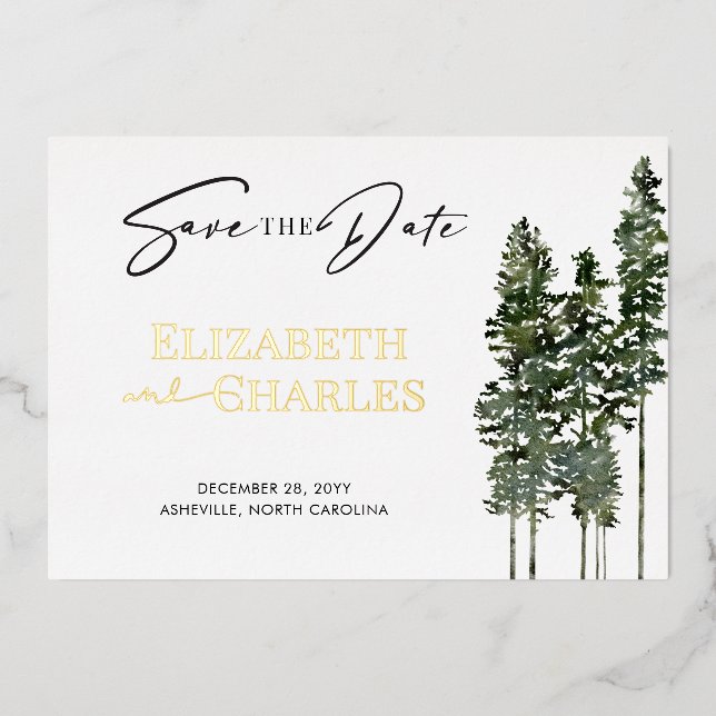 Pine Trees Minimalist Elegant Save The Date (Front)
