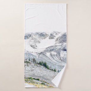 PINE TREES NEAR MOUNTAIN COVERED WITH SNOW BATH TOWEL