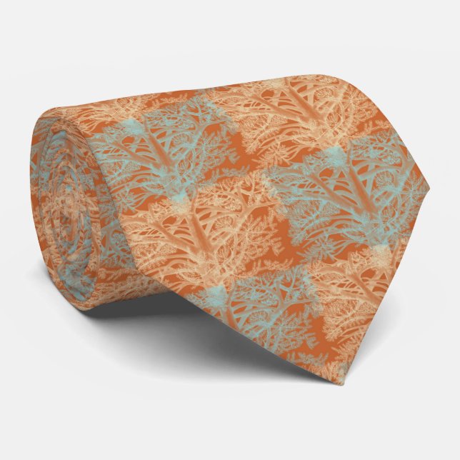 Pine Trees Orange pattern Tie (Rolled)