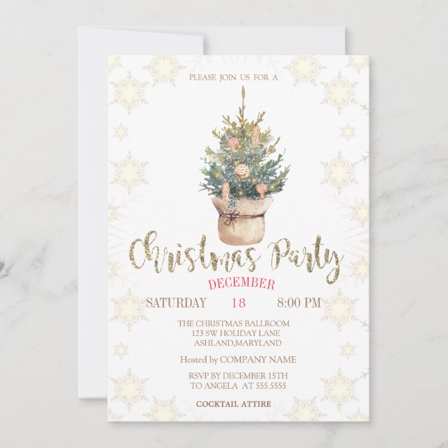 Pine Trees Ornaments Snowflakes Christmas Party Invitation (Front)