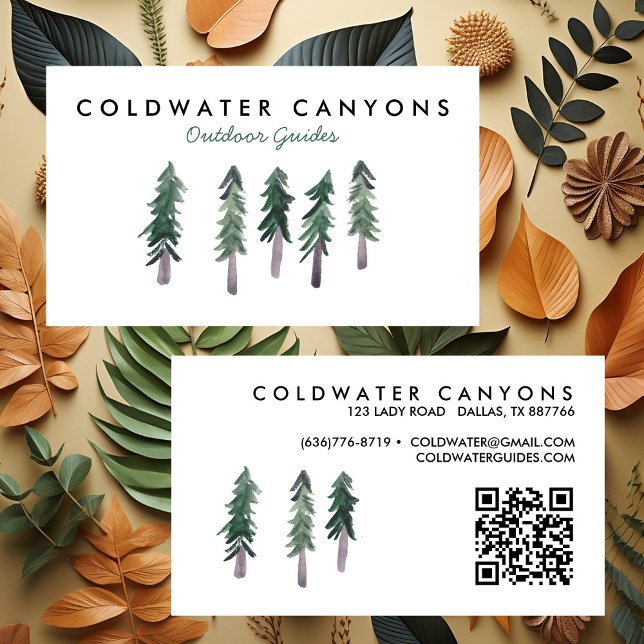 Pine Trees Outdoorsy Camp Hike Adventure QR Code Business Card (Pine Trees Outdoorsy Camp Hike Adventure QR Code Business Card
)