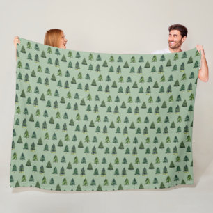 Pine trees pattern Christmas Green Watercolor Fleece Blanket