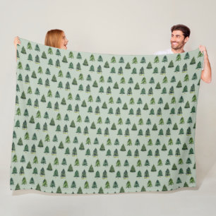Pine trees pattern Christmas Green Watercolor Fleece Blanket