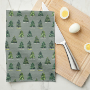 Pine trees pattern Christmas Green Watercolor Kitchen Towel