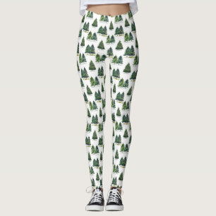 Pine trees pattern Christmas Green Watercolor Leggings