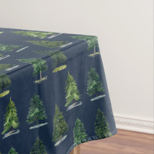 Pine trees pattern Christmas Green Watercolor Tablecloth