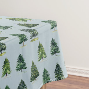Pine trees pattern Christmas Green Watercolor Tablecloth
