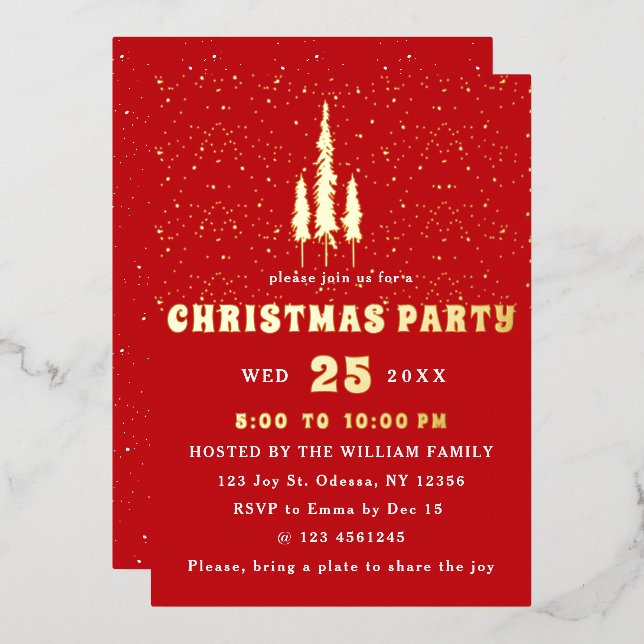 Pine Trees Snow Falling Christmas Party Invitation (Front/Back)