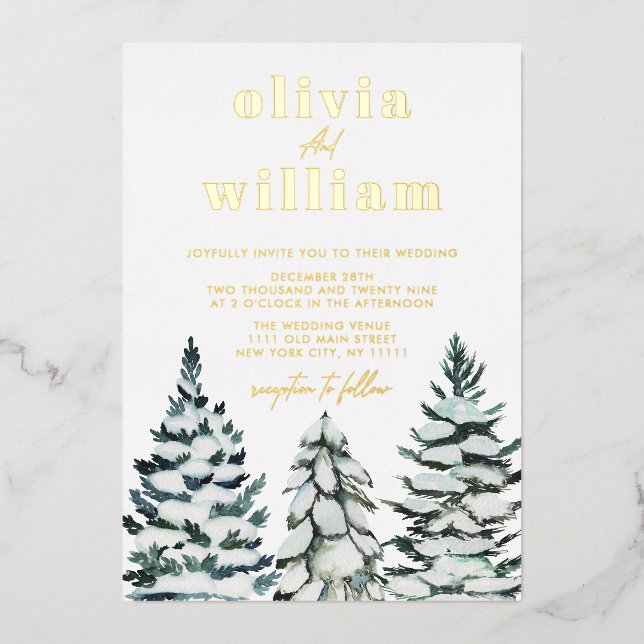 Pine Trees Snow Winter Christmas Holiday Wedding (Front)