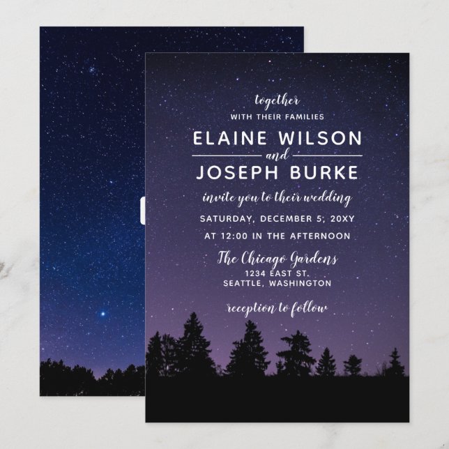 pine trees snowfall winter wedding invitation (Front/Back)