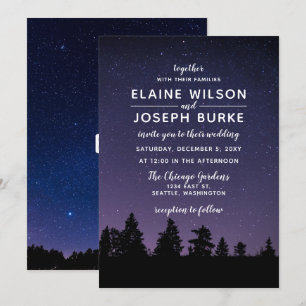 pine trees snowfall winter wedding invitation