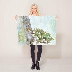 Pine Trees Summer Water & Rocks BWCAW watercolor Fleece Blanket