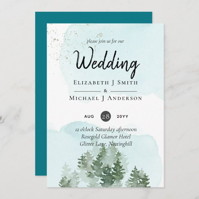 Pine Trees Teal and Sage Wedding (Front/Back)