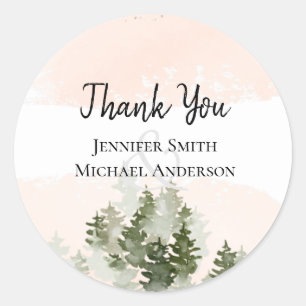 Pine Trees Teal and Sage Wedding Classic Round Sti Sticker