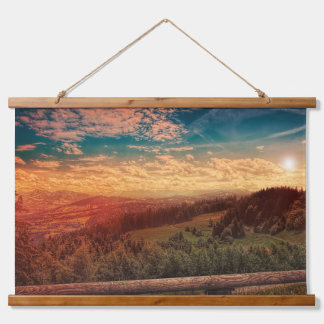Pine Trees Under Blue Sky During Golden Hour Hanging Tapestry