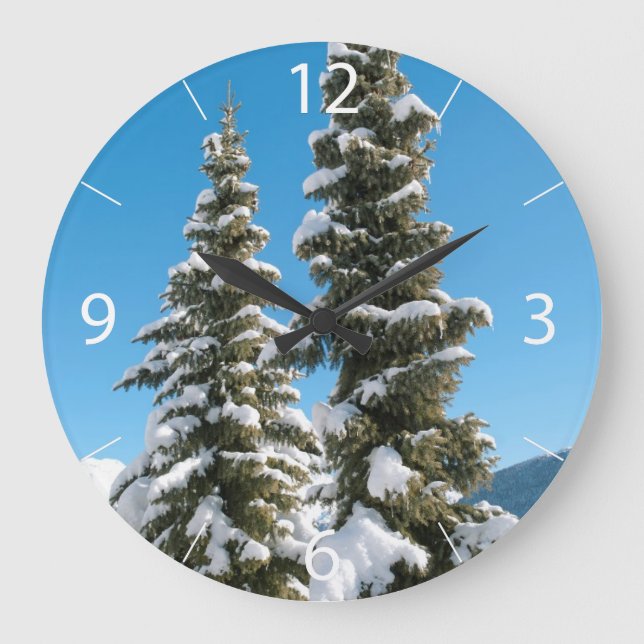 Pine trees under the Snow Large Clock (Front)