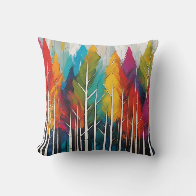 Pine Trees Vibrant Colourful Modern Art Throw Pillow (Front)