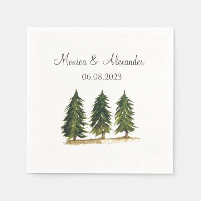 Pine Trees Watercolor Forest Wedding Party Napkin (Front)