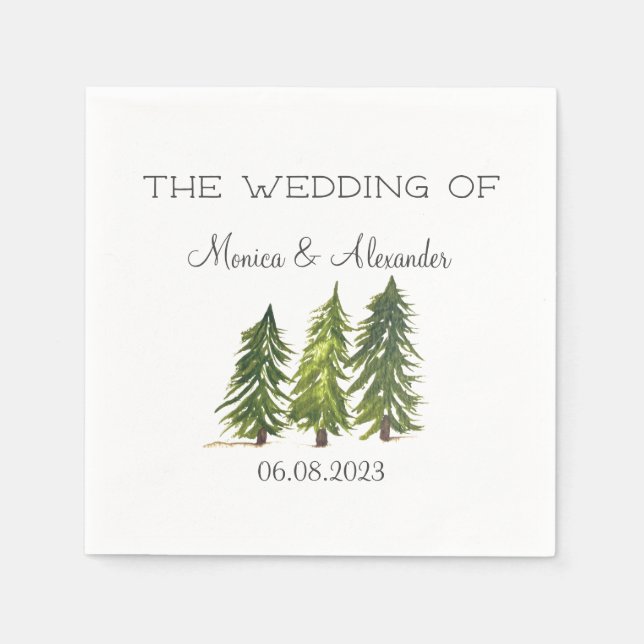 Pine Trees Watercolor Forest Wedding Party Napkin (Front)