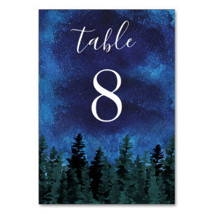 Pine Trees Watercolor Rustic Evergreen Wedding Table Number