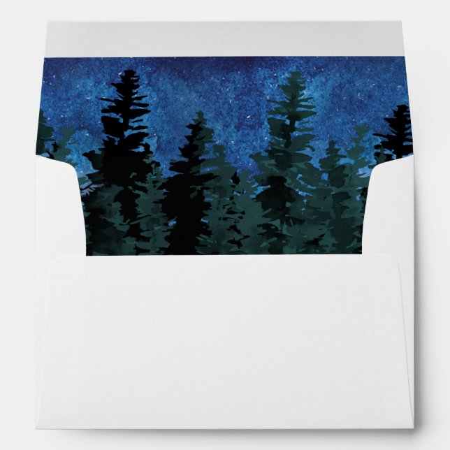 Pine Trees Watercolor Rustic Wedding Envelopes (Back (Bottom))
