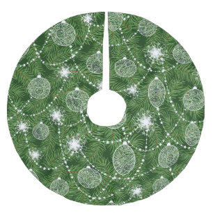 Pine Twigs And Ornaments Brushed Polyester Tree Skirt