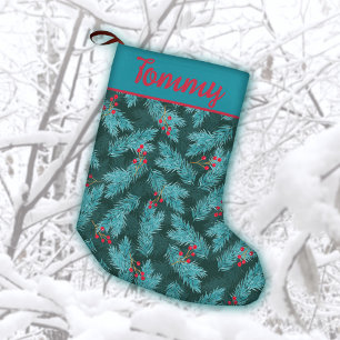 Pine Twigs and Red Berries Christmas Pattern Small Christmas Stocking