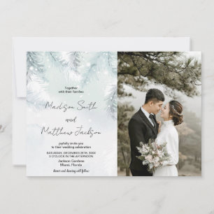 Pine White Neige Mariage Invitations avec photo