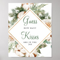 Pine Winter How Many Kisses Jar Bridal Shower Sign