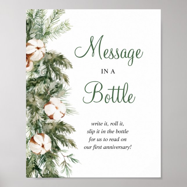Pine Winter Message In A Bottle Bridal Shower Sign (Front)