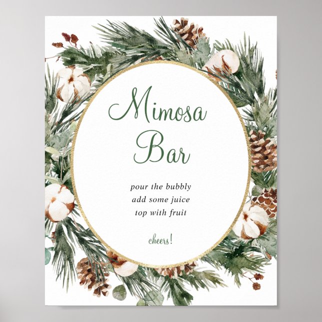 Pine Winter Mimosa Bar Bridal Shower Sign (Front)