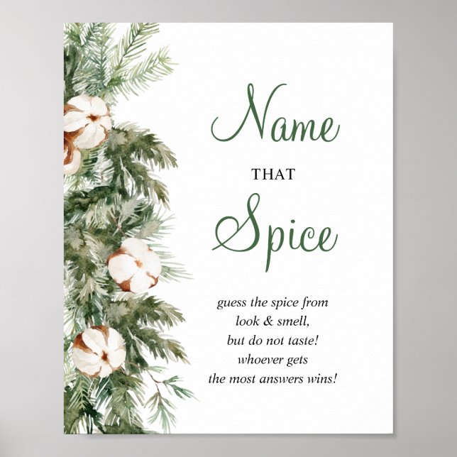 Pine Winter Name That Spice Bridal Shower Sign (Front)
