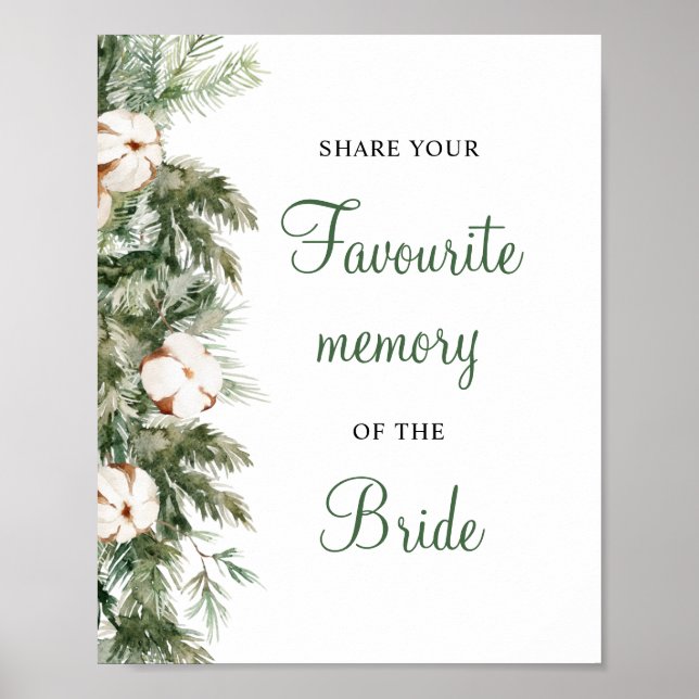 Pine Winter Share Your Memory Bridal Shower Sign (Front)