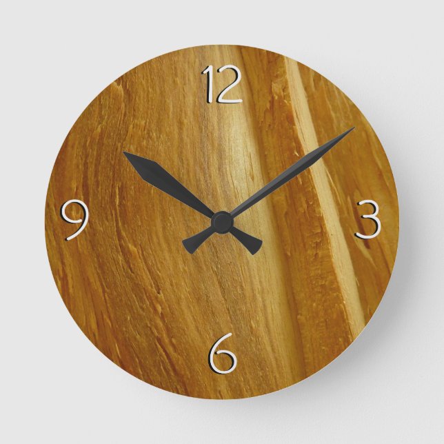 Pine Wood II Faux Wooden Texture Round Clock (Front)