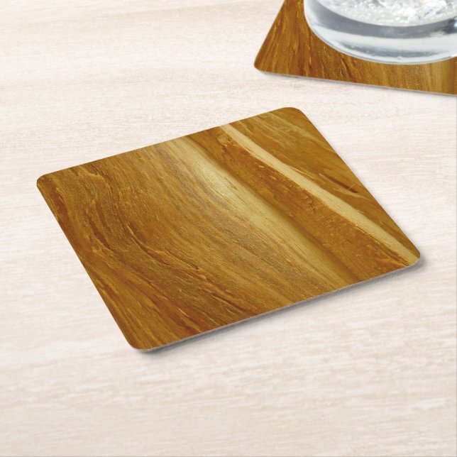 Pine Wood II Faux Wooden Texture Square Paper Coaster (Angled)