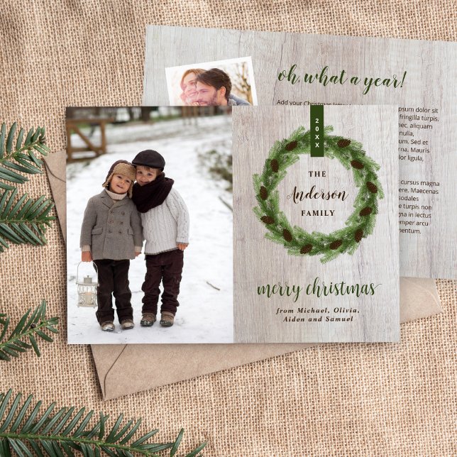 Pine Wreath 3 Photo | Christmas Letter Holiday Card (Creator Uploaded)